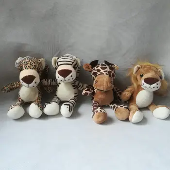 küçük 20 cm güzel karikatür orman aslan, kaplan, zürafa, leopar peluş oyuncaklar bir lot / 4 parça yumuşak bebek bebek oyuncak hediye b2588