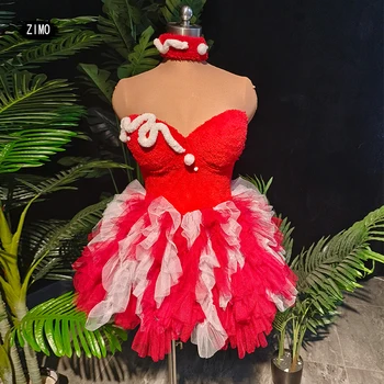 moda elbise Noel kulübü setleri dantel örgü beyaz kırmızı kolsuz Seksi Sahne tutu Partybirthday sürükle kraliçe kostümleri performans