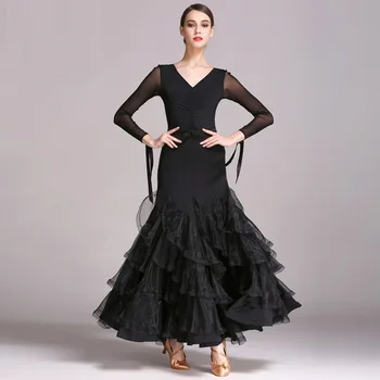 siyah balo salonu dans elbiseleri standart balo salonu dans elbise Yarışması standart dans elbise vals modern dans elbise