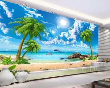 wellyu özel duvar kağıdı HD güzel rüya deniz manzaralı hindistan cevizi ağaçları plaj manzara TV arka plan duvar papier peint tapety behang