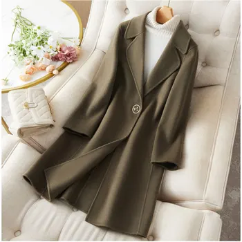 Çift Kaşmir Ceket Kadın Dış Giyim 2023 Yeni Sonbahar Kış Yün Ceket Kadın Palto Uzun High-End Gevşek Yün Rüzgarlık Ceket