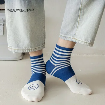 Çizgili Pamuklu Erkek Kısa Çorap Kolej Düşük bel Tekne Basit Çorap Yaz Mutlu Komik İnce Sığ Trend Pamuk Çorap