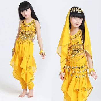 Çocuk Oryantal Dans Kostüm Setleri Çocuklar Hindistan Dans Elbise kız oryantal dans kostüm Performans Bez 3 Adet / takım 3 Renkler