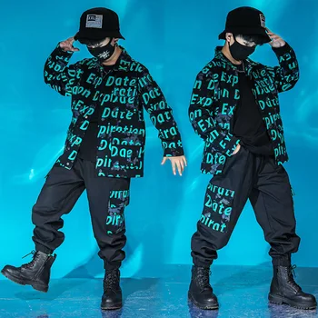 Çocuk Serin Hip Hop Giyim Mektuplar Baskı Ceket pardösü Taktik Kargo Pantolon Kız Erkek Caz dans kostümü Elbise Sokak Giyim