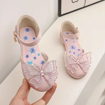 Çocuk Yaz okul ayakkabısı Kızlar İçin Prenses Deri Sandalet Çocuk Moda Taklidi Yay Sandalet 2021 3 5 7 8 9 10 12 Yıl