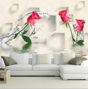 Özel 3D duvar resimleri, 3 d TV ayarı duvar yansıması güller papel de parede, oturma odası kanepe TV duvar yatak odası duvar kağıdı