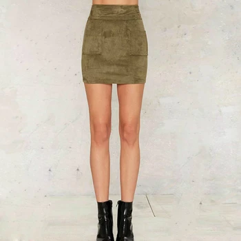 Özel Yapılmış Kadınlar Yeni Moda İlkbahar Yaz Casual Slim Cepler Elastik Mini Etek Fermuar Streetwear Seksi Faux Süet Etekler