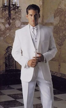 Özel Yapılmış Yeni Stil Damat Smokin Groomsmen Beyaz Düğün/Akşam Yemeği / Akşam Takım Elbise En Iyi Adam Damat (Ceket+Pantolon+Kravat+Yelek) b85
