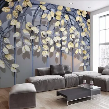Özel duvar kağıdı resimleri retro ferforje altın yapraklar 3d modern kanepe oturma odası TV ev dekorasyon sanat boyama