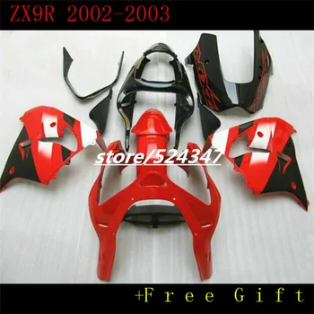 Özel motosiklet üç ücretsiz paket Ninja ZX9R kawasaki Ninja 2002 2003 9 r ZX9R kırmızı siyah barca ilk fairing bölümler