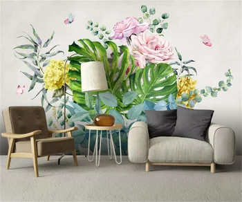 Özel otel yatak odası oturma odası 3D duvar kağıdı duvar küçük taze yeşil bitkiler çiçek kelebek ev dekorasyon duvar resmi papier