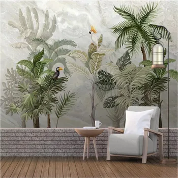 Özelleştirme 3D Duvarlar için Duvar Kağıdı Yaratıcı HD elle çizilmiş tropikal yağmur ormanları manzara mermer arka plan duvar tablosu