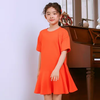 çocuklar yaz kız elbise 2020 rahat pamuk fırfırlı elbiseler yaş 4 6 8 10 12 14 Yıl basit çocuk giyim turuncu vestidos