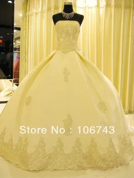 ücretsiz kargo 2021 Lüks Saten Aplike Uzun Tren düğün elbisesi gelin elbiseleri Pageant elbise