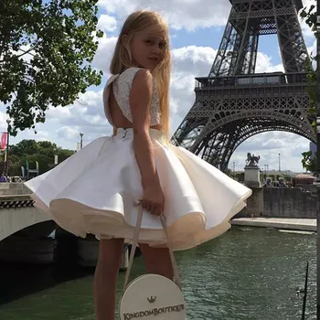 İki Adet Sevimli Kabarık Kız Prenses Elbiseler Dantel Saten Katmanlar Tül Çocuk Parti Elbise Dantel Aplikler Balo Ünlü Elbiseleri
