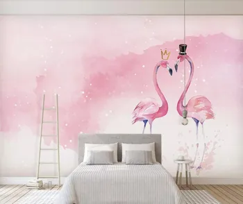 İskandinav pembe çift flamingo çocuk odası arka plan duvar tablosu