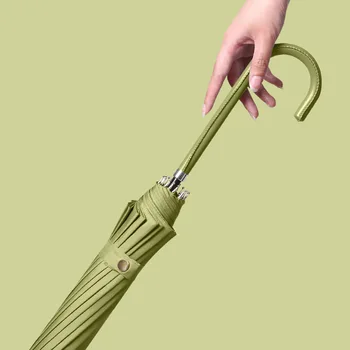 ıns İngiliz 16K düz renk uzun saplı şemsiye kadın artı takviye çift kalınlaşmış İskandinav orman uzun saplı şemsiye