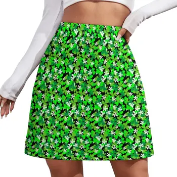Şanslı Shamrock A-line Etek Yeşil Yapraklar Baskı Y2K Rahat Etekler Kadın Retro Mini Etek Moda Etek Elbise Hediye Fikri
