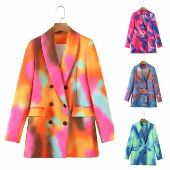 Şık Kruvaze Yaka Kadın Blazer Cilt Dostu Rahat Sonbahar Kış Uzun Kollu Batik Takım Elbise Ceket Giyim Ofis için