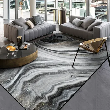 Şık Modern İskandinav Soyut Siyah-gri Kaya Desenli Tuzlu Su Altın Mutfak Oturma Odası Yatak Odası Başucu Halı Paspas